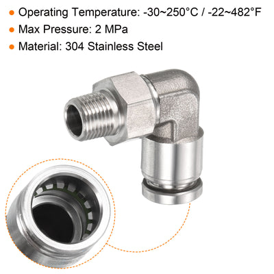 Harfington Push to Connect Fitting Elbow Tube OD Male Thread, Stainless Steel Right Angle Hose Pipe Connector