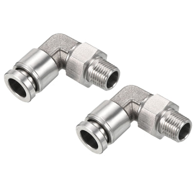 Harfington Push to Connect Fitting Elbow Tube OD Male Thread, Stainless Steel Right Angle Hose Pipe Connector