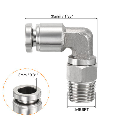 Harfington Push to Connect Fitting Elbow Tube OD Male Thread, Stainless Steel Right Angle Hose Pipe Connector