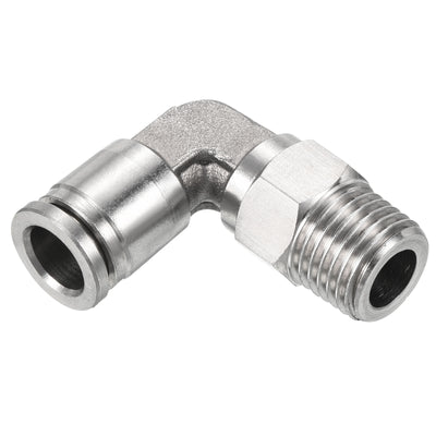 Harfington Push to Connect Fitting Elbow Tube OD Male Thread, Stainless Steel Right Angle Hose Pipe Connector