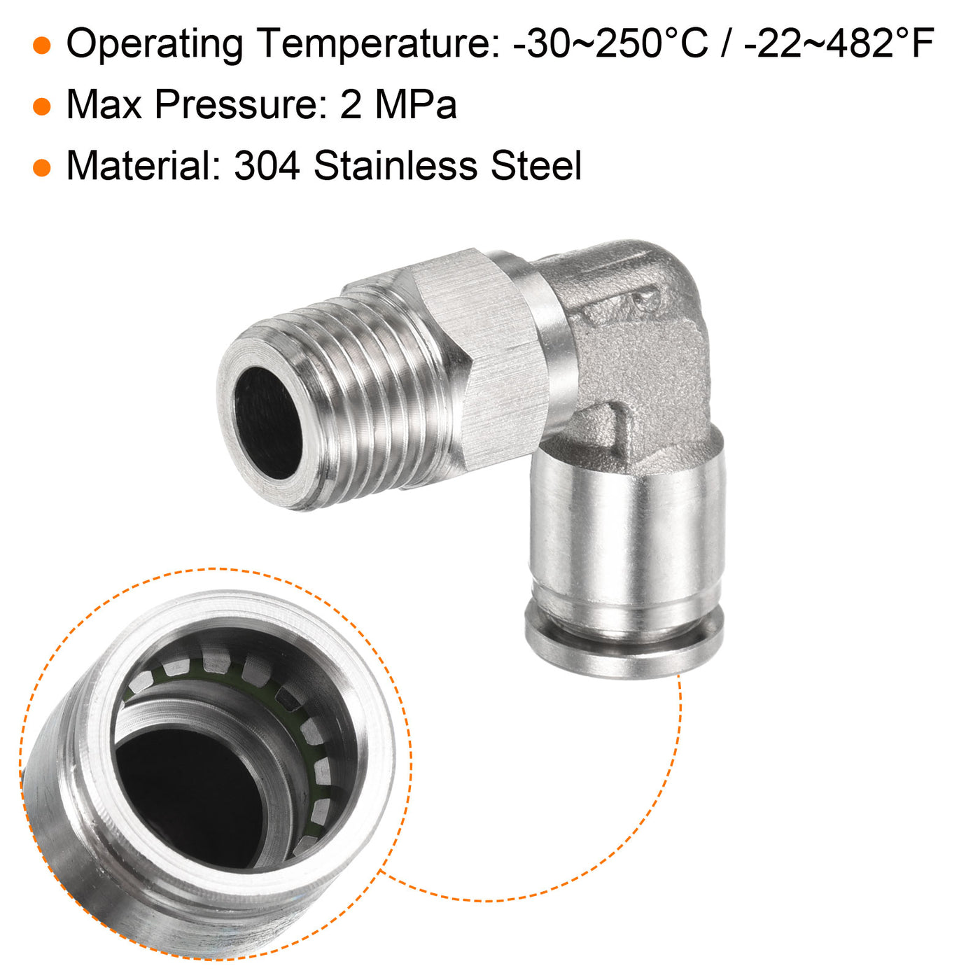 Harfington Push to Connect Fitting Elbow Tube OD Male Thread, Stainless Steel Right Angle Hose Pipe Connector