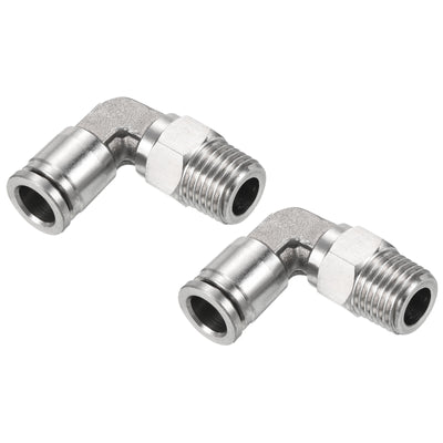 Harfington Push to Connect Fitting Elbow Tube OD Male Thread, Stainless Steel Right Angle Hose Pipe Connector