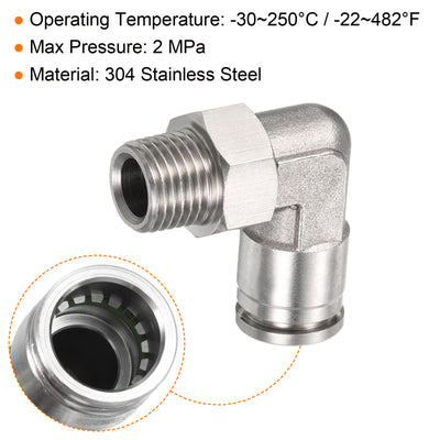 Harfington Push to Connect Fitting Elbow Tube OD Male Thread, Stainless Steel Right Angle Hose Pipe Connector