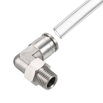 Harfington Push to Connect Fitting Elbow Tube OD Male Thread, Stainless Steel Right Angle Hose Pipe Connector