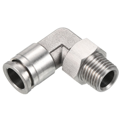 Harfington Push to Connect Fitting Elbow Tube OD Male Thread, Stainless Steel Right Angle Hose Pipe Connector