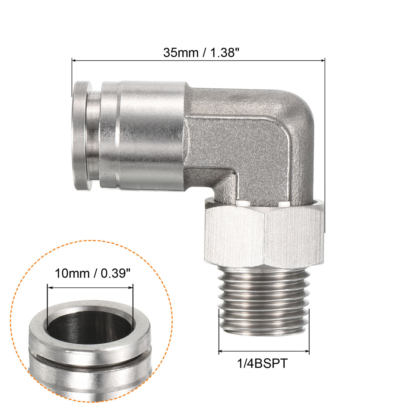 Harfington Push to Connect Fitting Elbow Tube OD Male Thread, Stainless Steel Right Angle Hose Pipe Connector