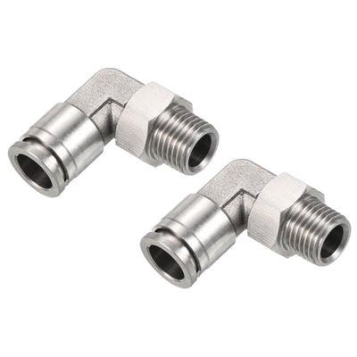 Harfington Push to Connect Fitting Elbow Tube OD Male Thread, Stainless Steel Right Angle Hose Pipe Connector