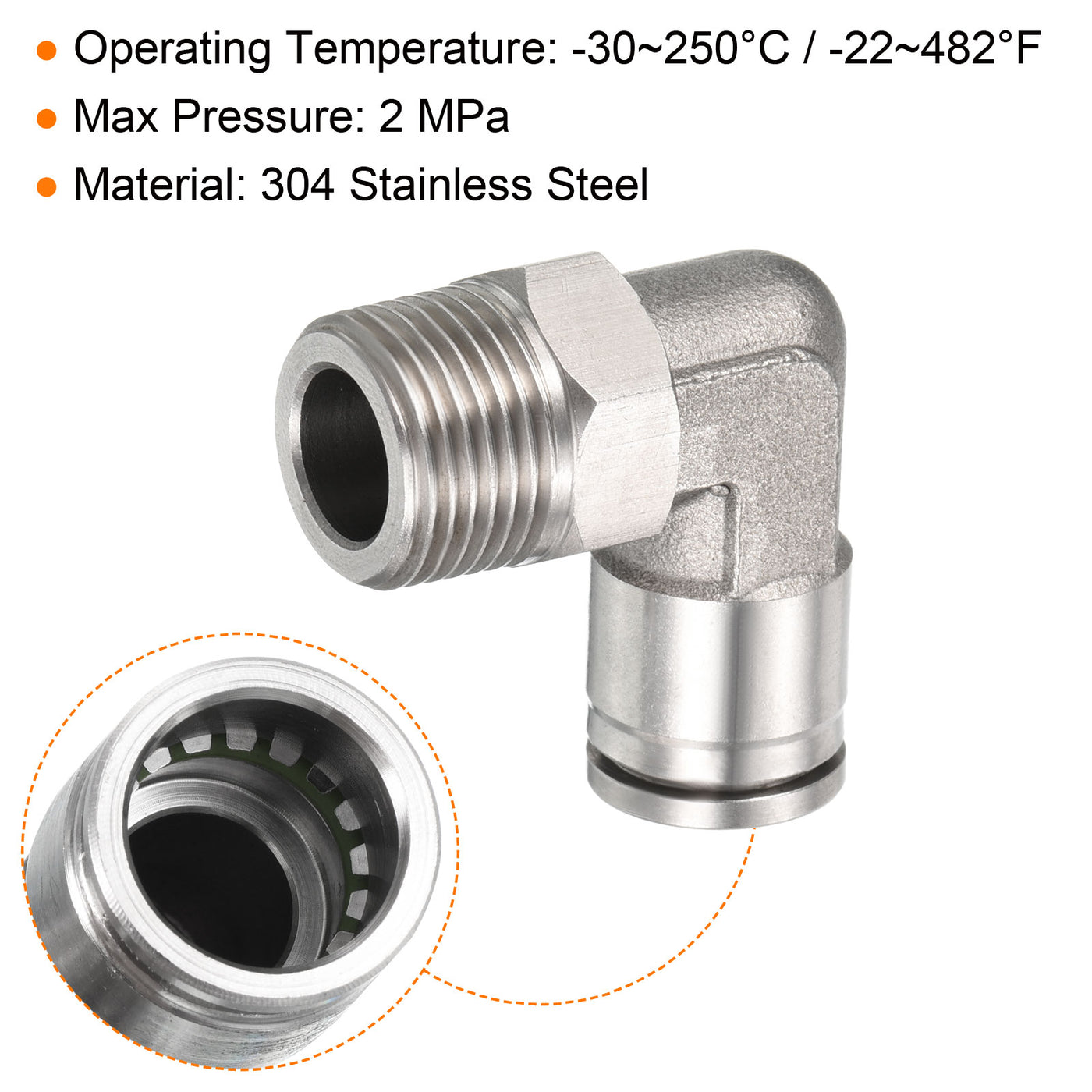 Harfington Push to Connect Fitting Elbow Tube OD Male Thread, Stainless Steel Right Angle Hose Pipe Connector