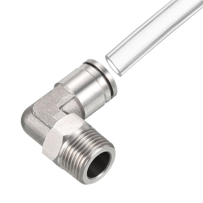 Harfington Push to Connect Fitting Elbow Tube OD Male Thread, Stainless Steel Right Angle Hose Pipe Connector