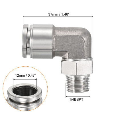 Harfington Push to Connect Fitting Elbow Tube OD Male Thread, Stainless Steel Right Angle Hose Pipe Connector