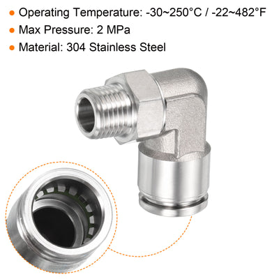 Harfington Push to Connect Fitting Elbow Tube OD Male Thread, Stainless Steel Right Angle Hose Pipe Connector