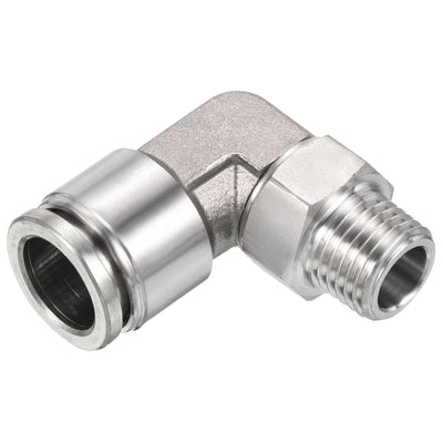 Harfington Push to Connect Fitting Elbow Tube OD Male Thread, Stainless Steel Right Angle Hose Pipe Connector