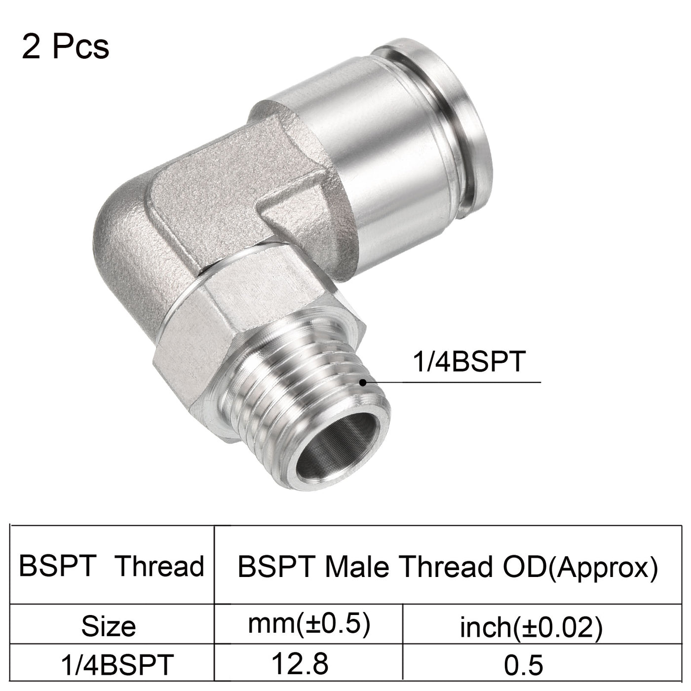 Harfington Push to Connect Fitting Elbow Tube OD Male Thread, Stainless Steel Right Angle Hose Pipe Connector