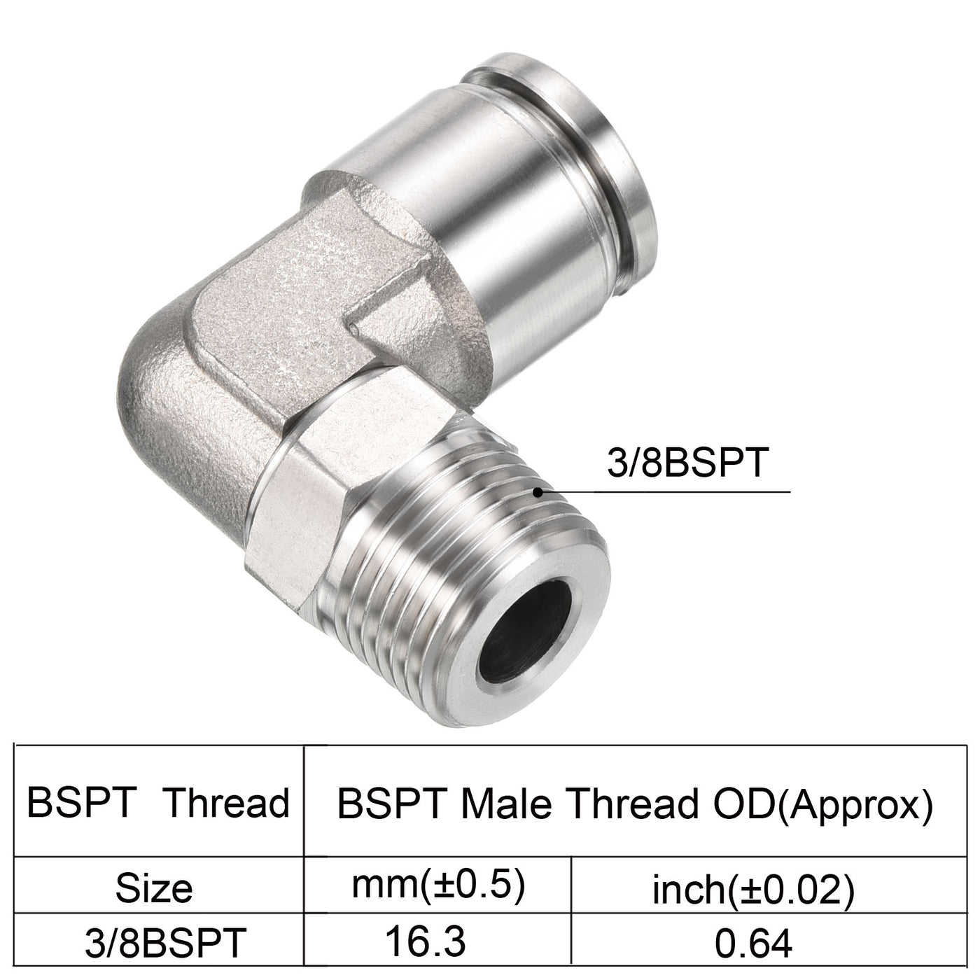 Harfington Push to Connect Fitting Elbow Tube OD Male Thread, Stainless Steel Right Angle Hose Pipe Connector