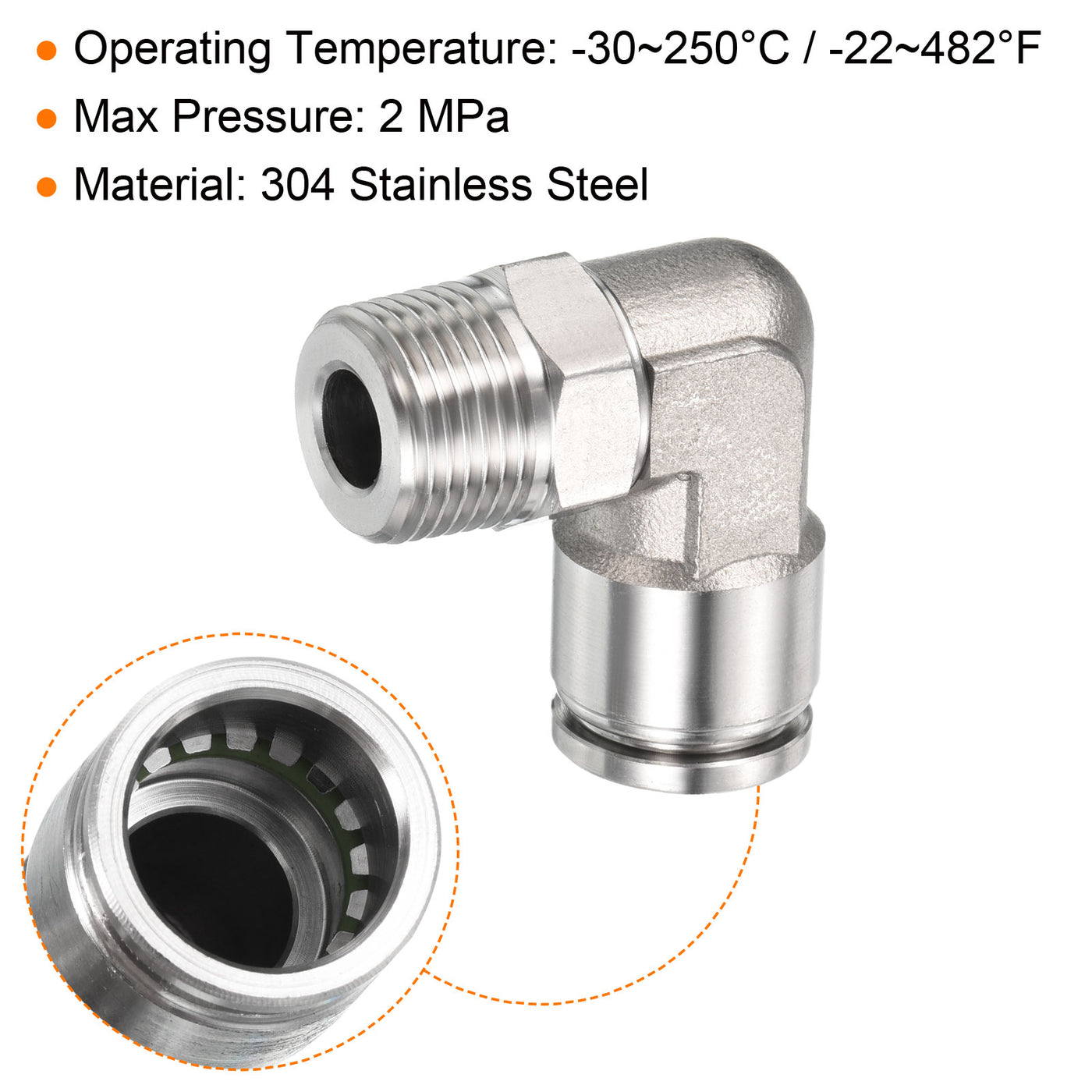 Harfington Push to Connect Fitting Elbow Tube OD Male Thread, Stainless Steel Right Angle Hose Pipe Connector