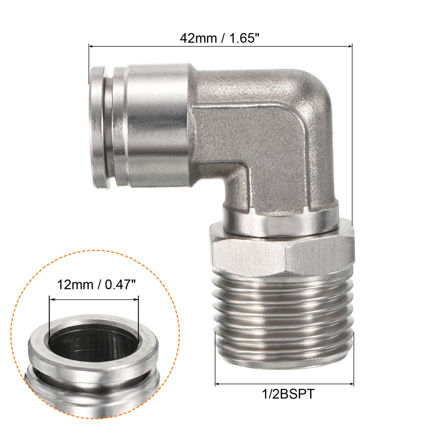 Harfington Push to Connect Fitting Elbow Tube OD Male Thread, Stainless Steel Right Angle Hose Pipe Connector