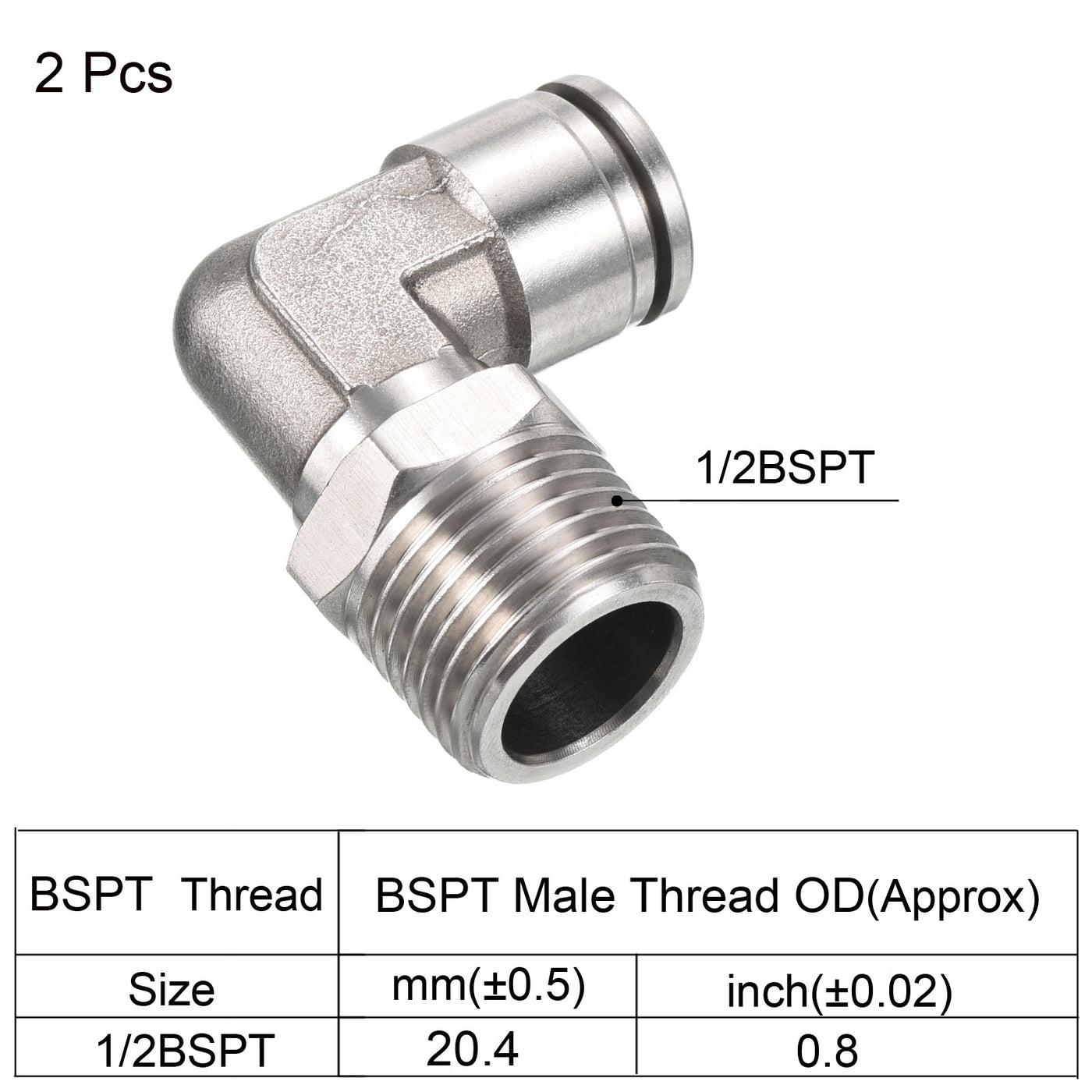 Harfington Push to Connect Fitting Elbow Tube OD Male Thread, Stainless Steel Right Angle Hose Pipe Connector