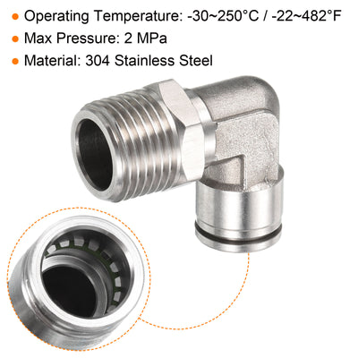 Harfington Push to Connect Fitting Elbow Tube OD Male Thread, Stainless Steel Right Angle Hose Pipe Connector