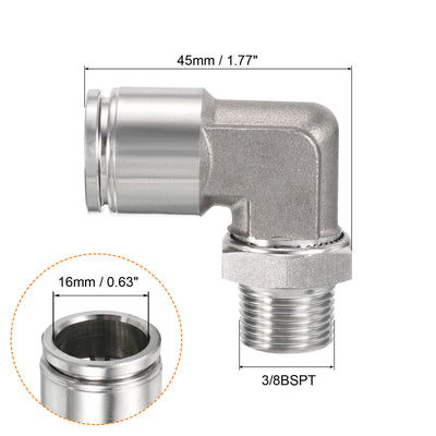 Harfington Push to Connect Fitting Elbow Tube OD Male Thread, Stainless Steel Right Angle Hose Pipe Connector