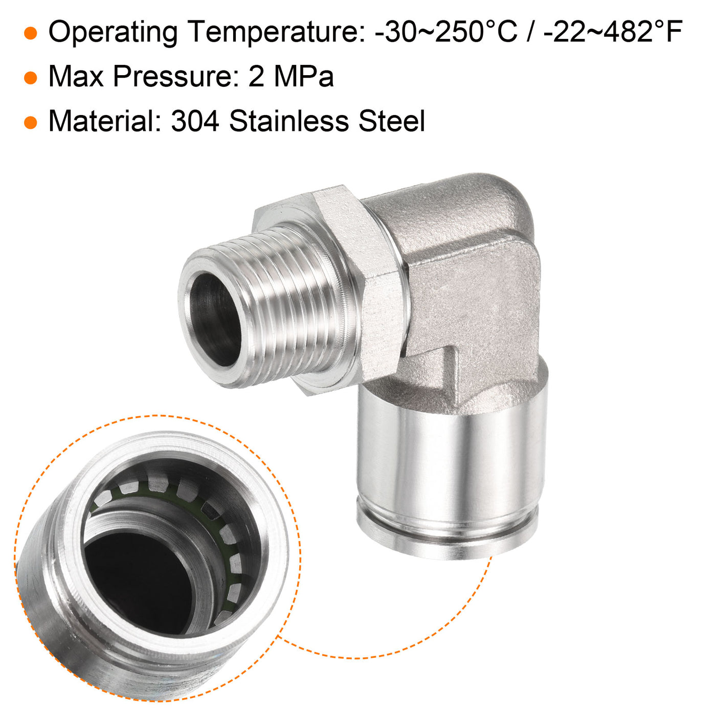 Harfington Push to Connect Fitting Elbow Tube OD Male Thread, Stainless Steel Right Angle Hose Pipe Connector