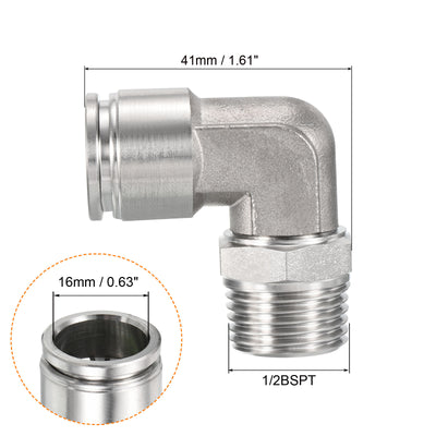 Harfington Push to Connect Fitting Elbow Tube OD Male Thread, Stainless Steel Right Angle Hose Pipe Connector