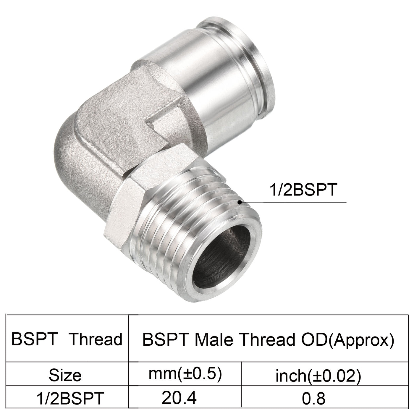 Harfington Push to Connect Fitting Elbow Tube OD Male Thread, Stainless Steel Right Angle Hose Pipe Connector