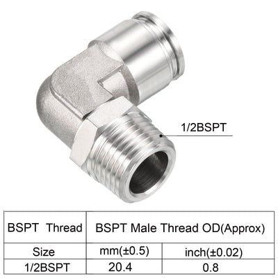 Harfington Push to Connect Fitting Elbow Tube OD Male Thread, Stainless Steel Right Angle Hose Pipe Connector