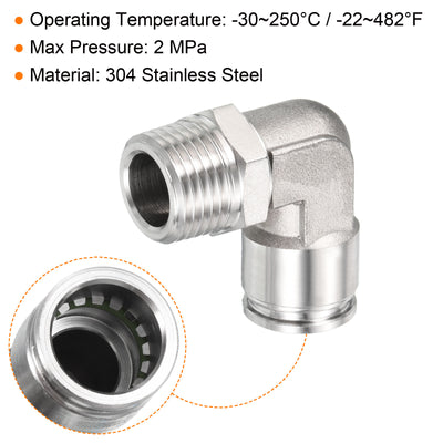 Harfington Push to Connect Fitting Elbow Tube OD Male Thread, Stainless Steel Right Angle Hose Pipe Connector