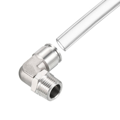 Harfington Push to Connect Fitting Elbow Tube OD Male Thread, Stainless Steel Right Angle Hose Pipe Connector