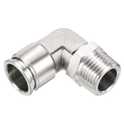 Harfington Push to Connect Fitting Elbow Tube OD Male Thread, Stainless Steel Right Angle Hose Pipe Connector