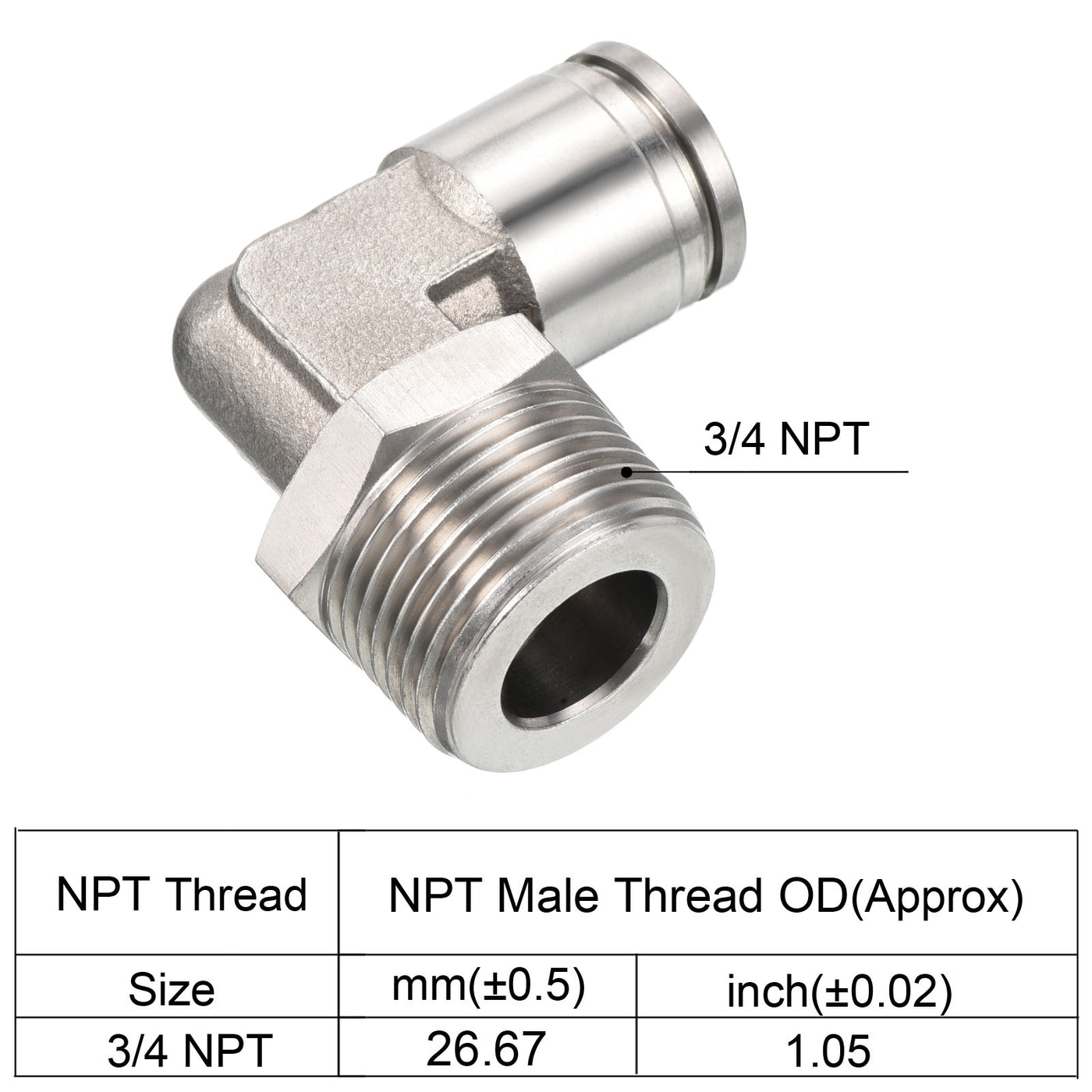 Harfington Push to Connect Fitting Elbow 5/8 Inch Tube OD 3/4 NPT Male Thread, 304 Stainless Steel Right Angle Hose Pipe Connector, Silver