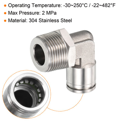 Harfington Push to Connect Fitting Elbow 5/8 Inch Tube OD 3/4 NPT Male Thread, 304 Stainless Steel Right Angle Hose Pipe Connector, Silver