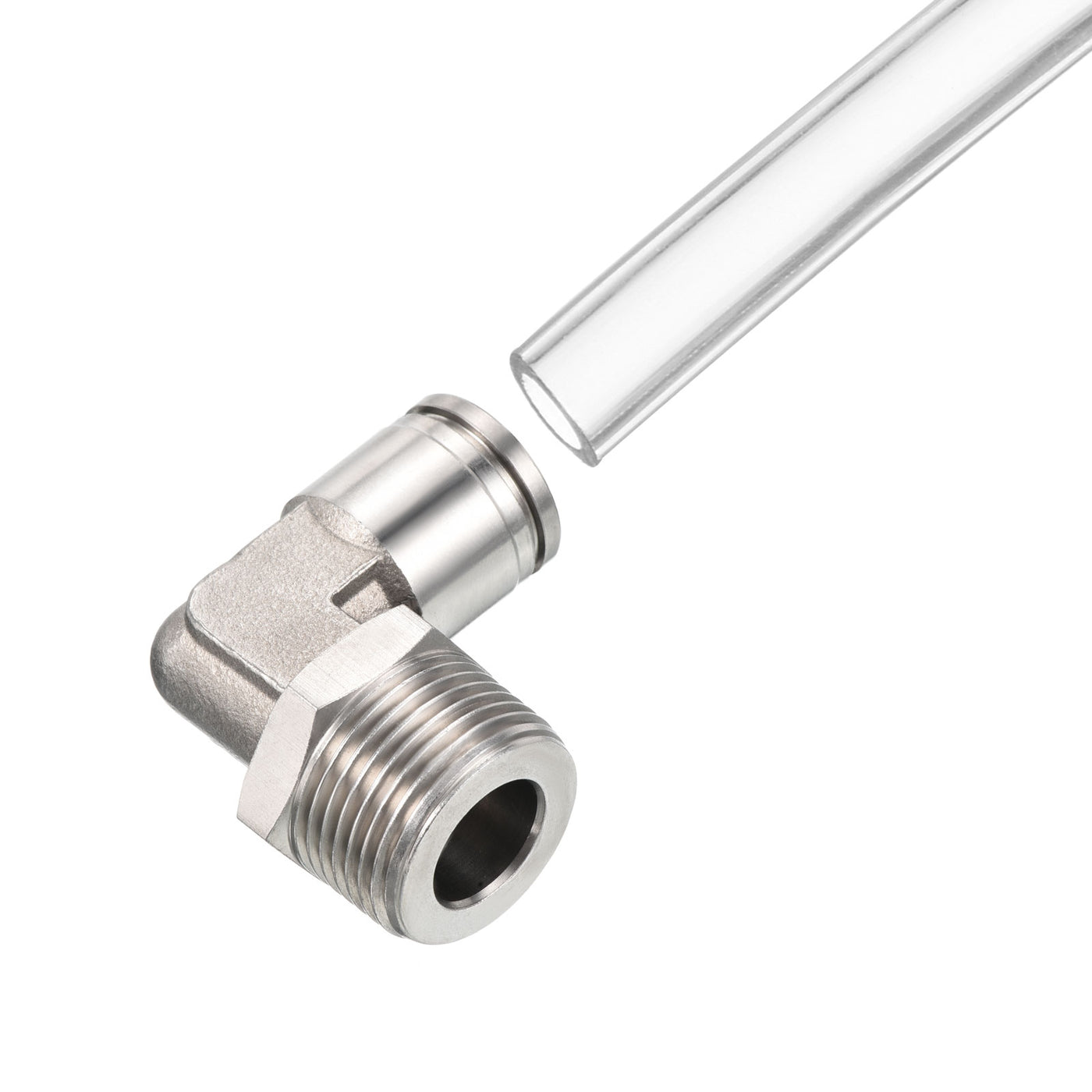 Harfington Push to Connect Fitting Elbow 5/8 Inch Tube OD 3/4 NPT Male Thread, 304 Stainless Steel Right Angle Hose Pipe Connector, Silver