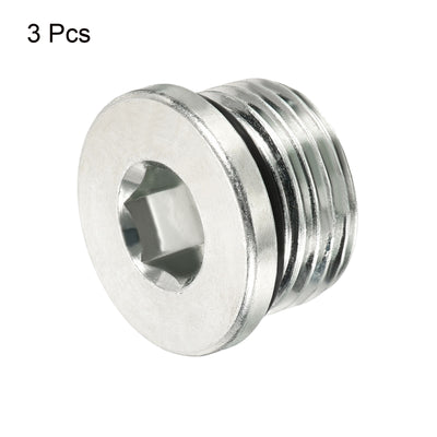 Harfington 7/8-14UNF Hex Head Pipe Fitting Plug, 3 Pack Male Thread 45# Steel Plug