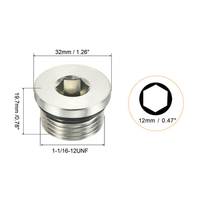 Harfington 1-1/16-12UNF Hex Head Pipe Fitting Plug, Male Thread 45# Steel Plug