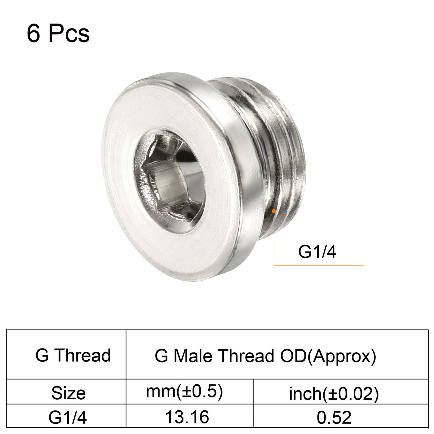 Harfington G1/4 6Pack Inneres Sechskant Kopf Leitung Fitting Stecker Steckdose 45# Stahl Buchse Stecker mit Dichtungsring für Endverschlüsse