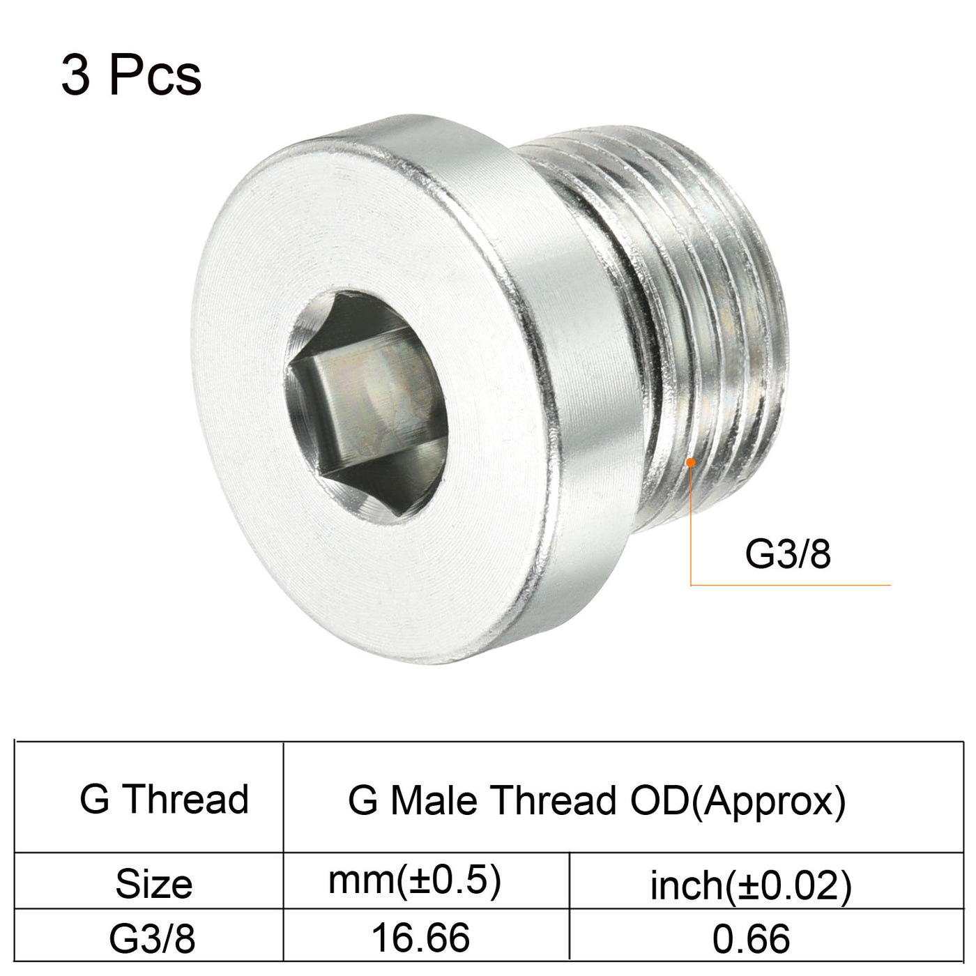 Harfington G3/8 3Pack Inneres Sechskant Kopf Leitung Fitting Stecker Steckdose 45# Stahl Buchse Stecker mit Dichtungsring für Endverschlüsse