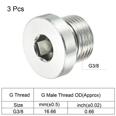 Harfington G3/8 3Pack Inneres Sechskant Kopf Leitung Fitting Stecker Steckdose 45# Stahl Buchse Stecker mit Dichtungsring für Endverschlüsse