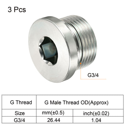 Harfington G3/4 Hex Head Pipe Fitting Plug, 3 Pack Male Thread 45# Steel Plug