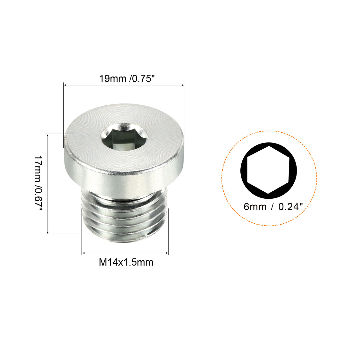 Harfington M14*1.5 2Pack Inneres Sechskant Kopf Leitung Fitting Stecker Steckdose 45# Stahl Buchse Stecker mit Dichtungsring für Endverschlüsse