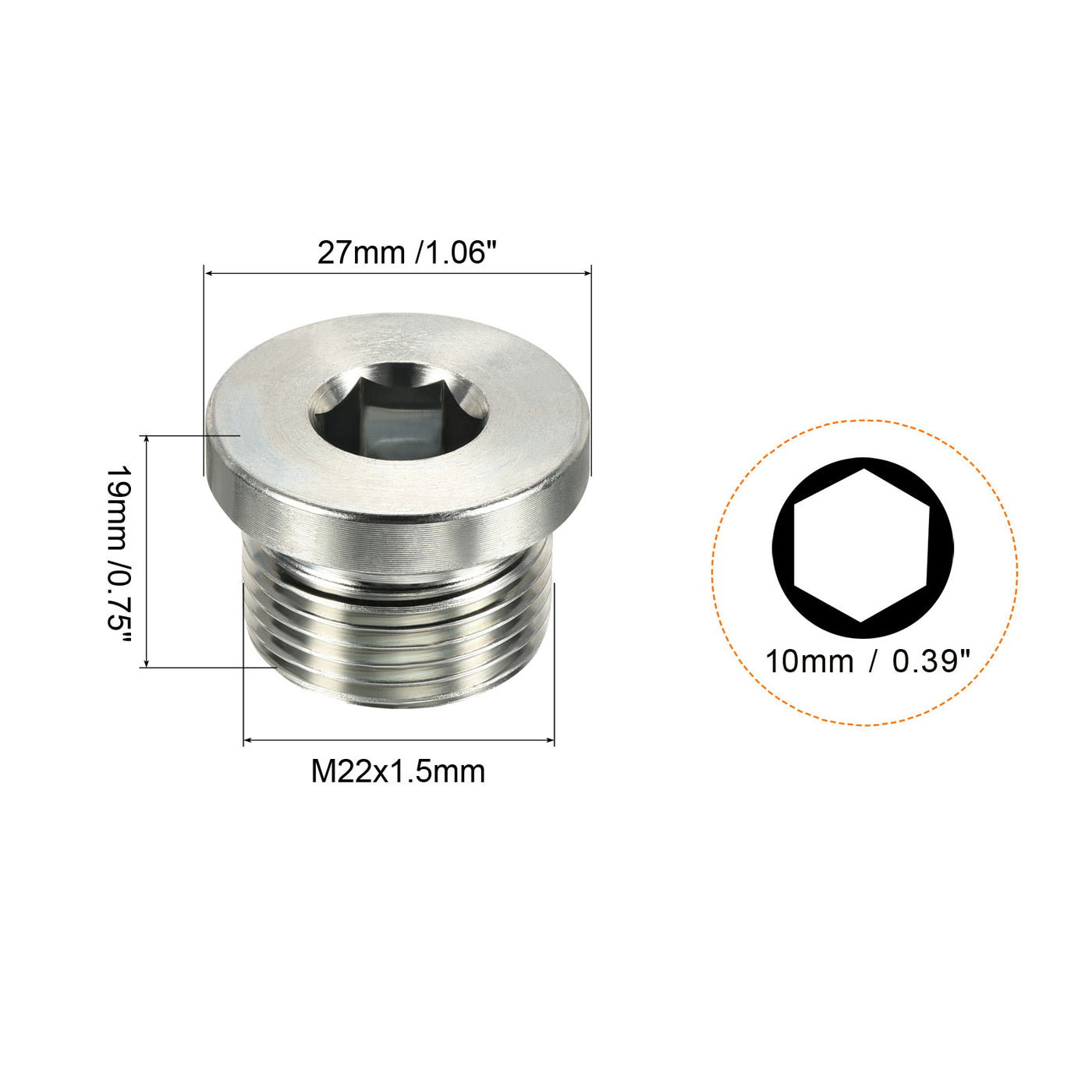 Harfington M22*1.5 Inneres Sechskant Kopf Leitung Fitting Stecker Steckdose Gewinde 45# Stahl Buchse Stecker mit Dichtungsring für Endverschlüsse