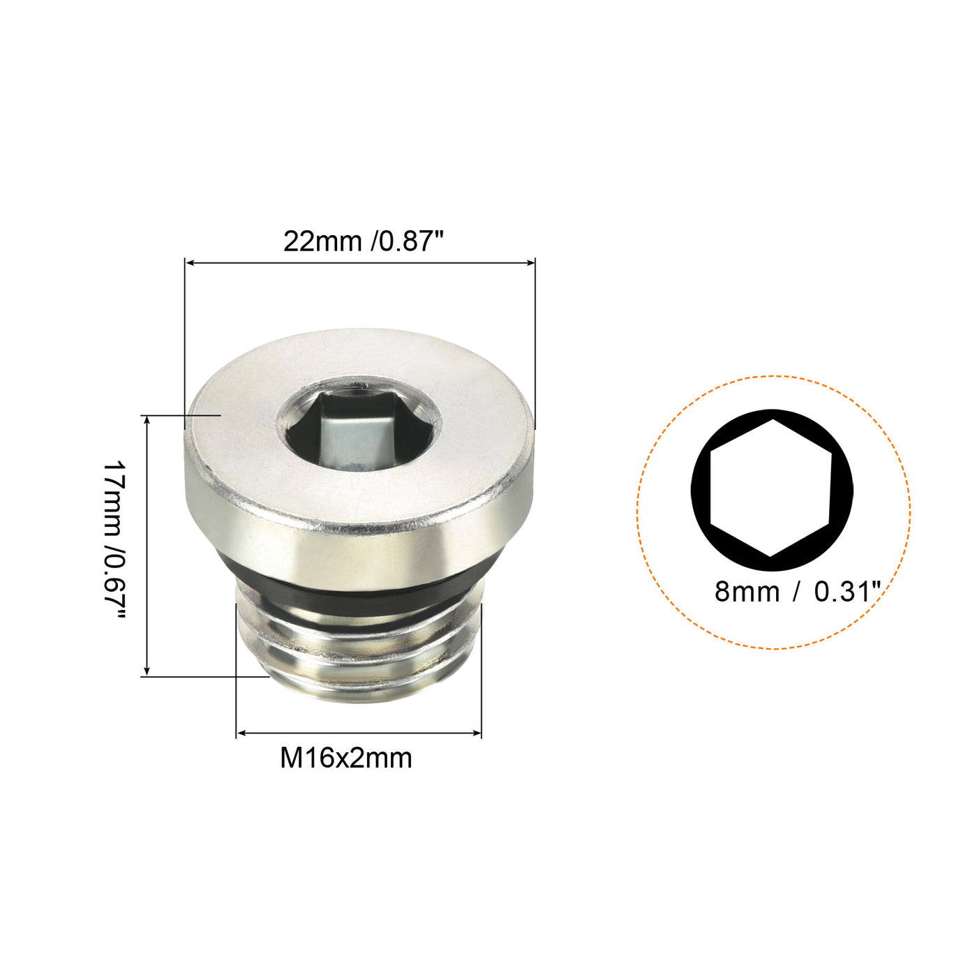 Harfington M16*2 Hex Head Pipe Fitting Plug, Male Thread 45# Steel Plug