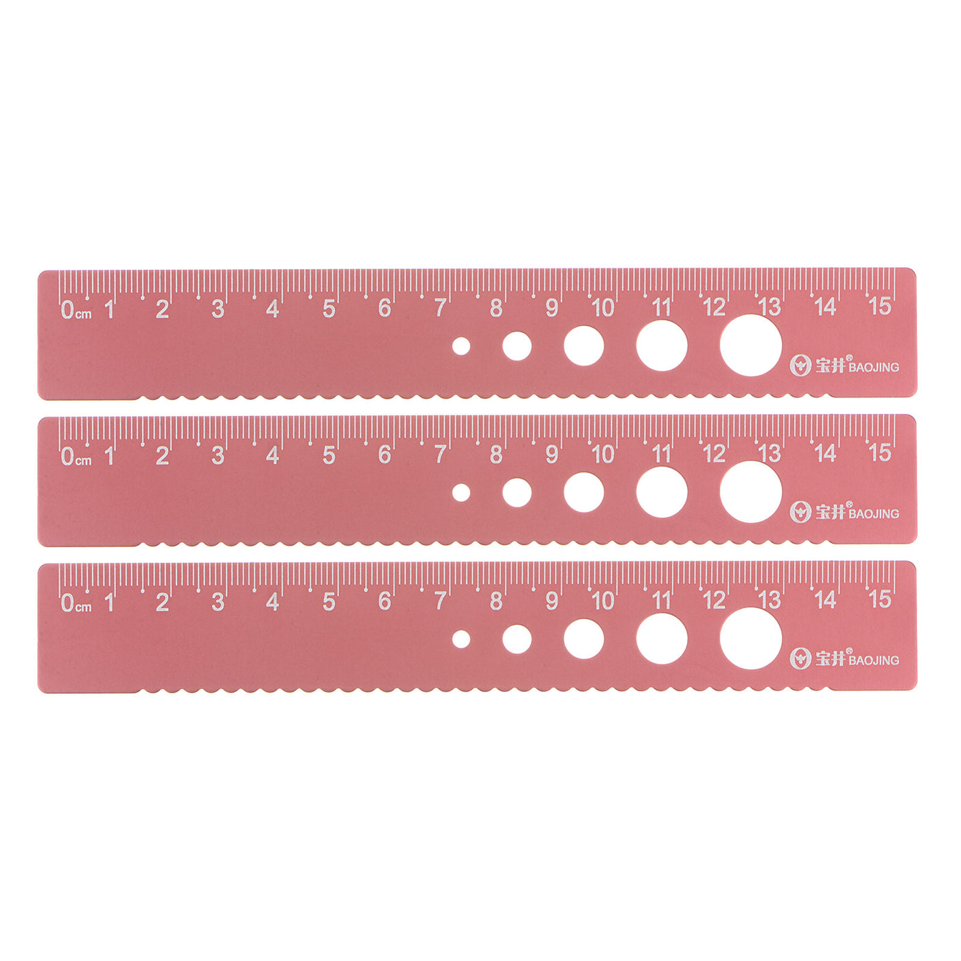 Harfington 3pcs Straight Ruler 15cm Wave Edge with Hollow Circle Measuring Tool, Old Rose