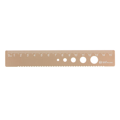 Harfington Gerade Lineal 15cm Metrische Aluminiumlegierung Lineal Wellenkante mit Hohl Kreis Messwerkzeug für Kinderstudieren Klassenzimmer Büro Holz Braun