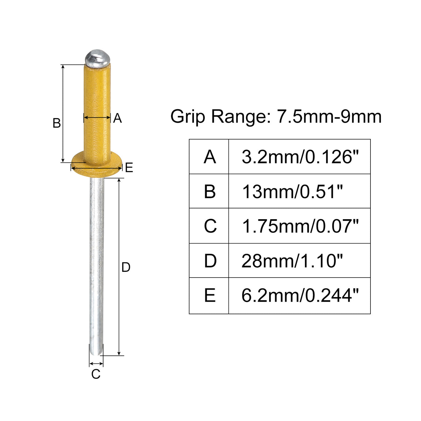 uxcell Uxcell Aluminum Blind Rivets, 3.2mm x 13mm Open End Flat Round Head Rivet, Gold 200Pcs