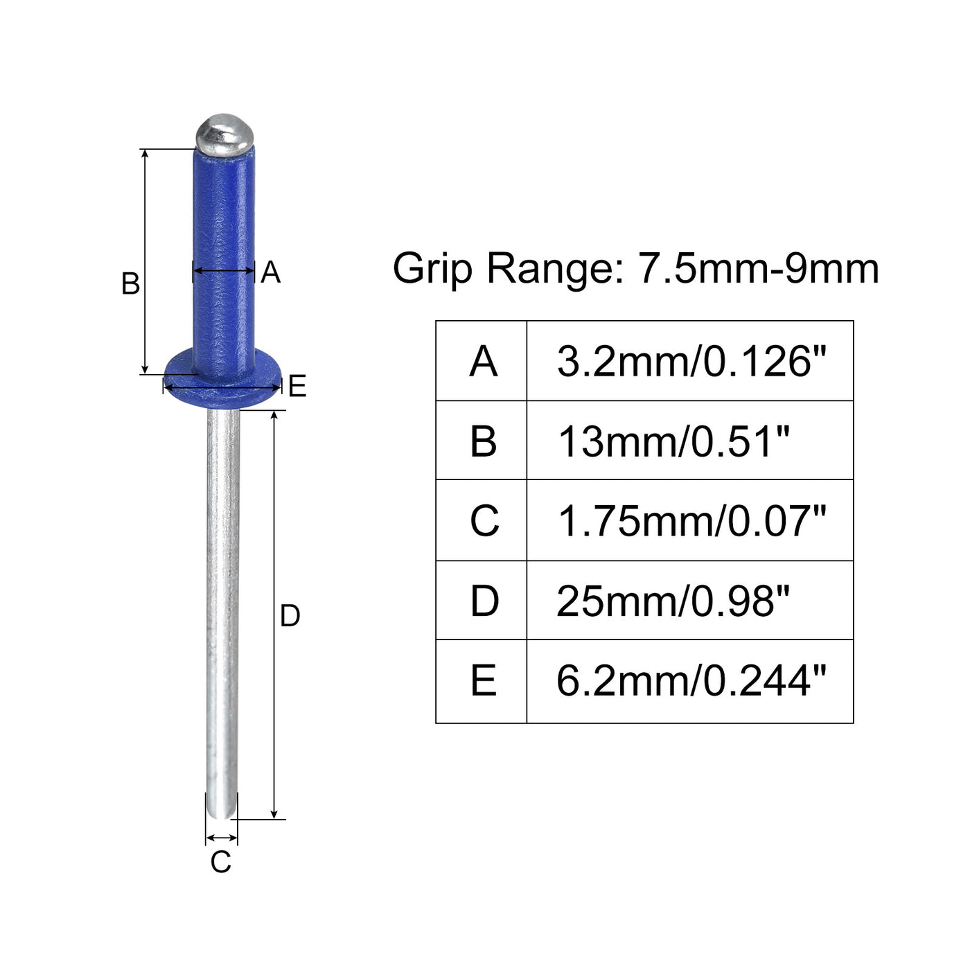 uxcell Uxcell Aluminum Blind Rivets, 3.2mm x 13mm Open End Flat Round Head Rivet, Blue 200 Pcs