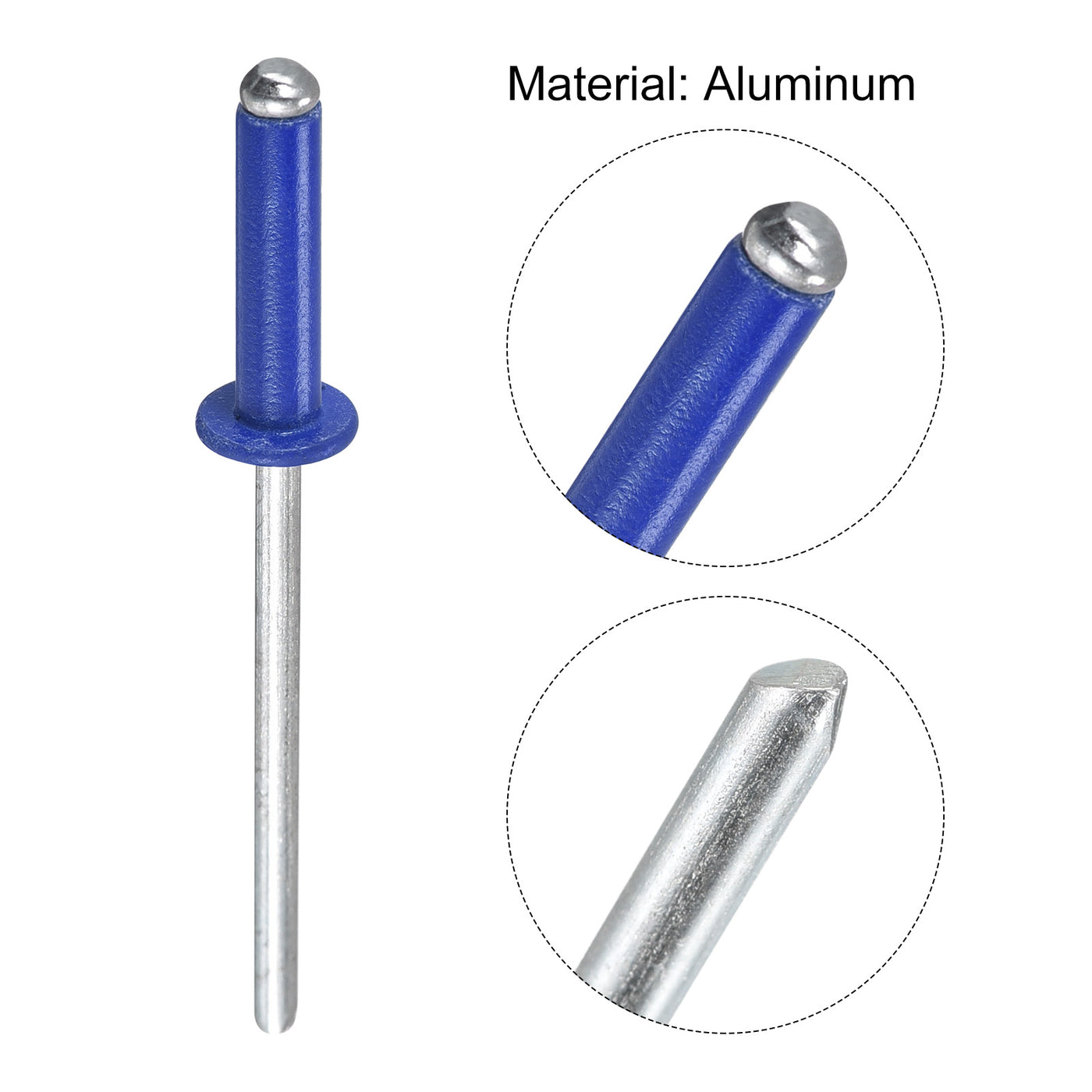 uxcell Uxcell Aluminum Blind Rivets, 3.2mm x 13mm Open End Flat Round Head Rivet, Blue 200 Pcs