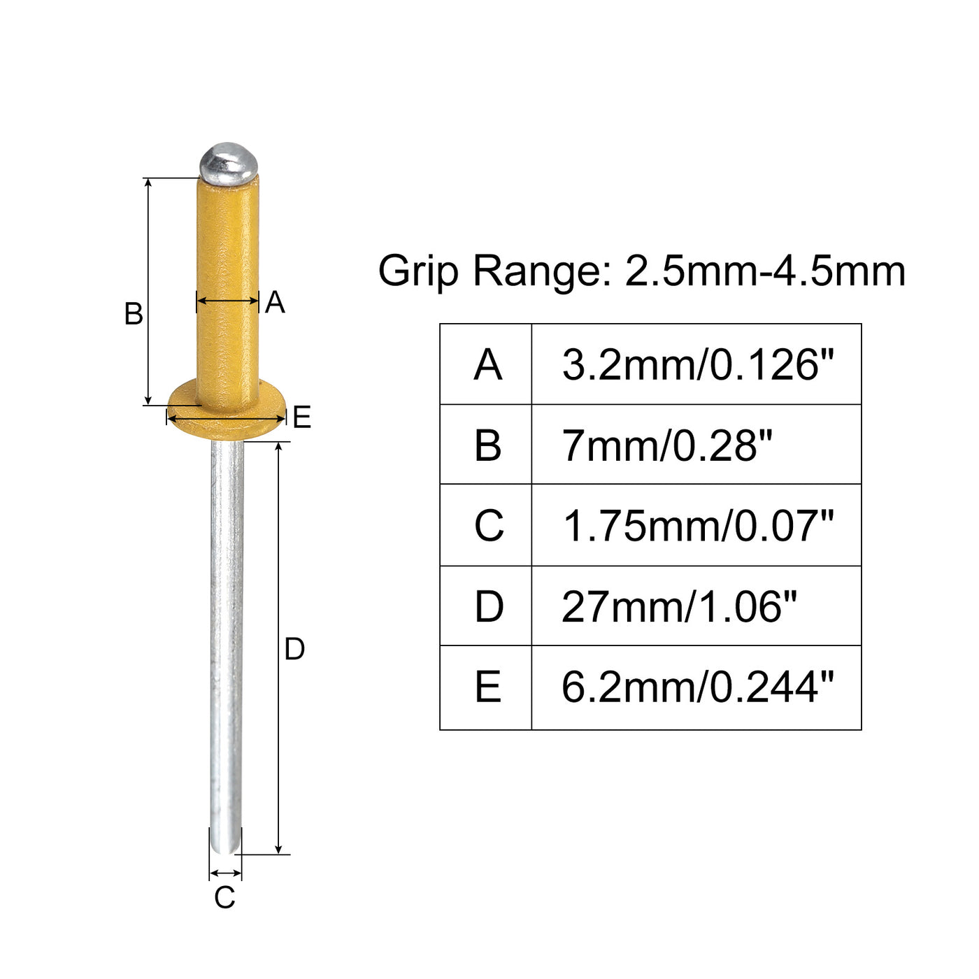 uxcell Uxcell Aluminum Blind Rivets, 3.2mm x 7mm Open End Flat Round Head Rivet, Gold 400Pcs