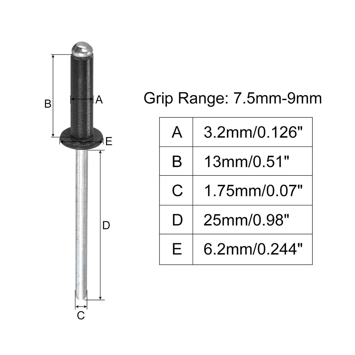 uxcell Uxcell 400Stk Blindnieten 3.2mmx13mm Flach Rundkopf für Verklebung Metallplatte Schwarz