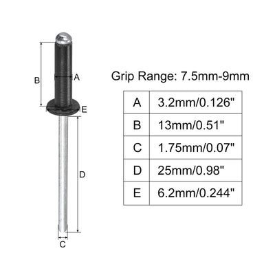 Harfington Uxcell 400Stk Blindnieten 3.2mmx13mm Flach Rundkopf für Verklebung Metallplatte Schwarz